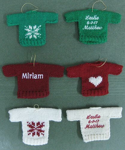 6 wool knit sweater ornaments with personalization