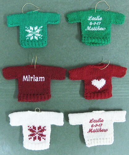 6 wool knit sweater ornaments with personalization