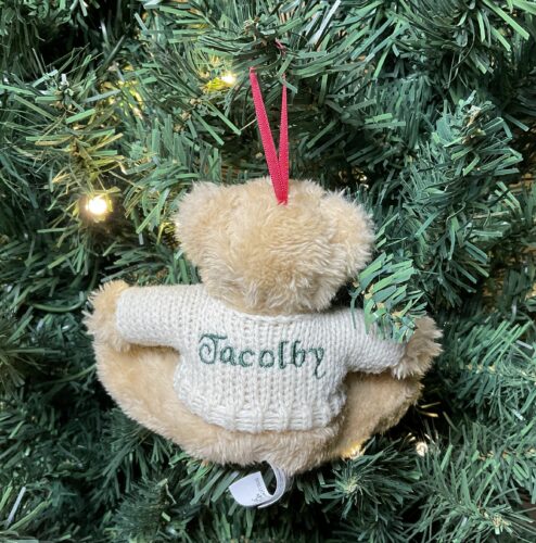 bear ornament back white sweater