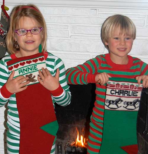 Kids with Christmas stockings from Specialties in Wool